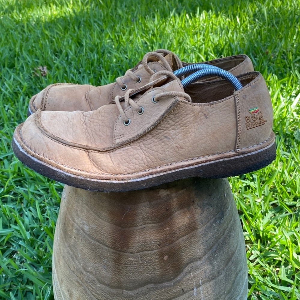 Bob Marley Mens Tan Leather‎ Lace Up Moc Toe Shoes Crepe Sole CC-2602 Size 10